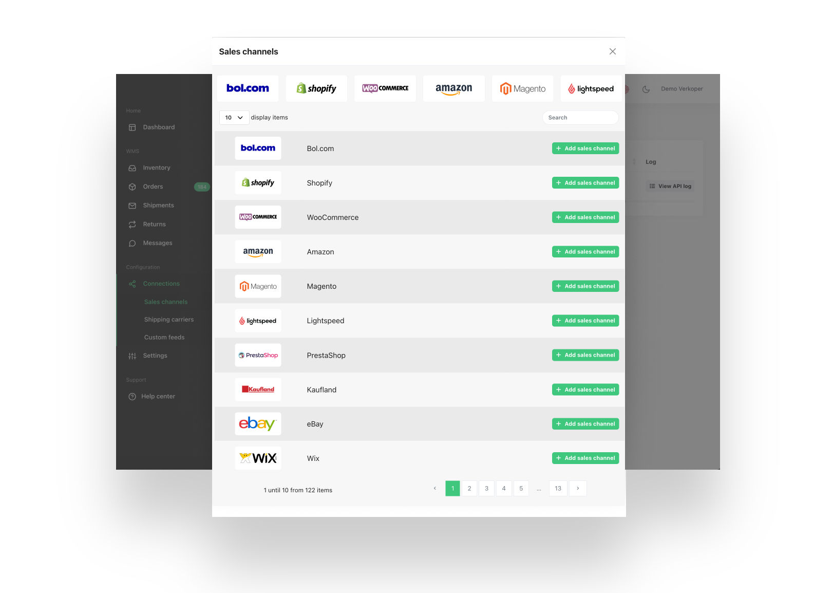 connect sales channel to warehouse software